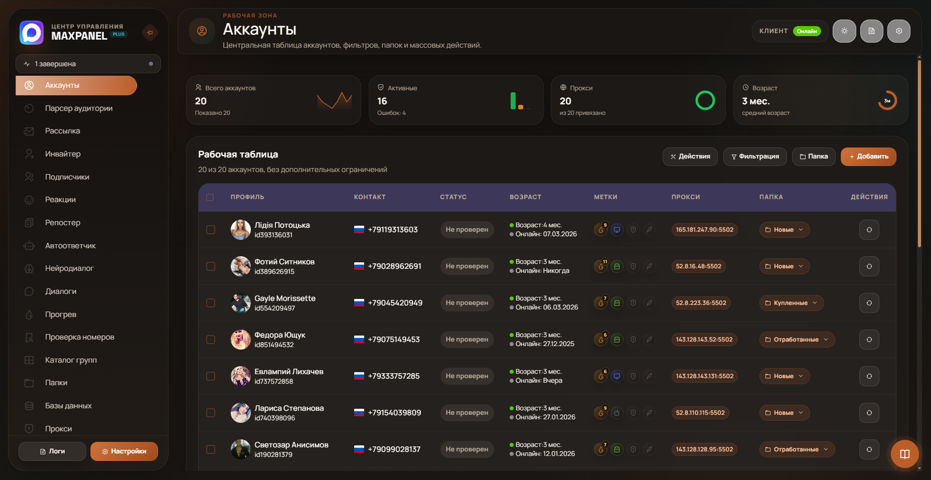 MaxPanel — панель управления аккаунтами Max